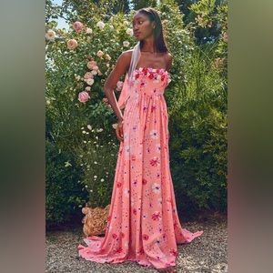 New - Never Worn - LoveShackFancy Pink Strapless Floral Maxi Dress